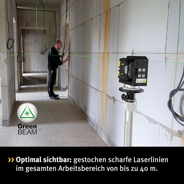 STABILA 12-V-System Kreuzlinienlaser grün LAX 500 G, selbstnivellierend, mit Lotpunkten, max. Reichw