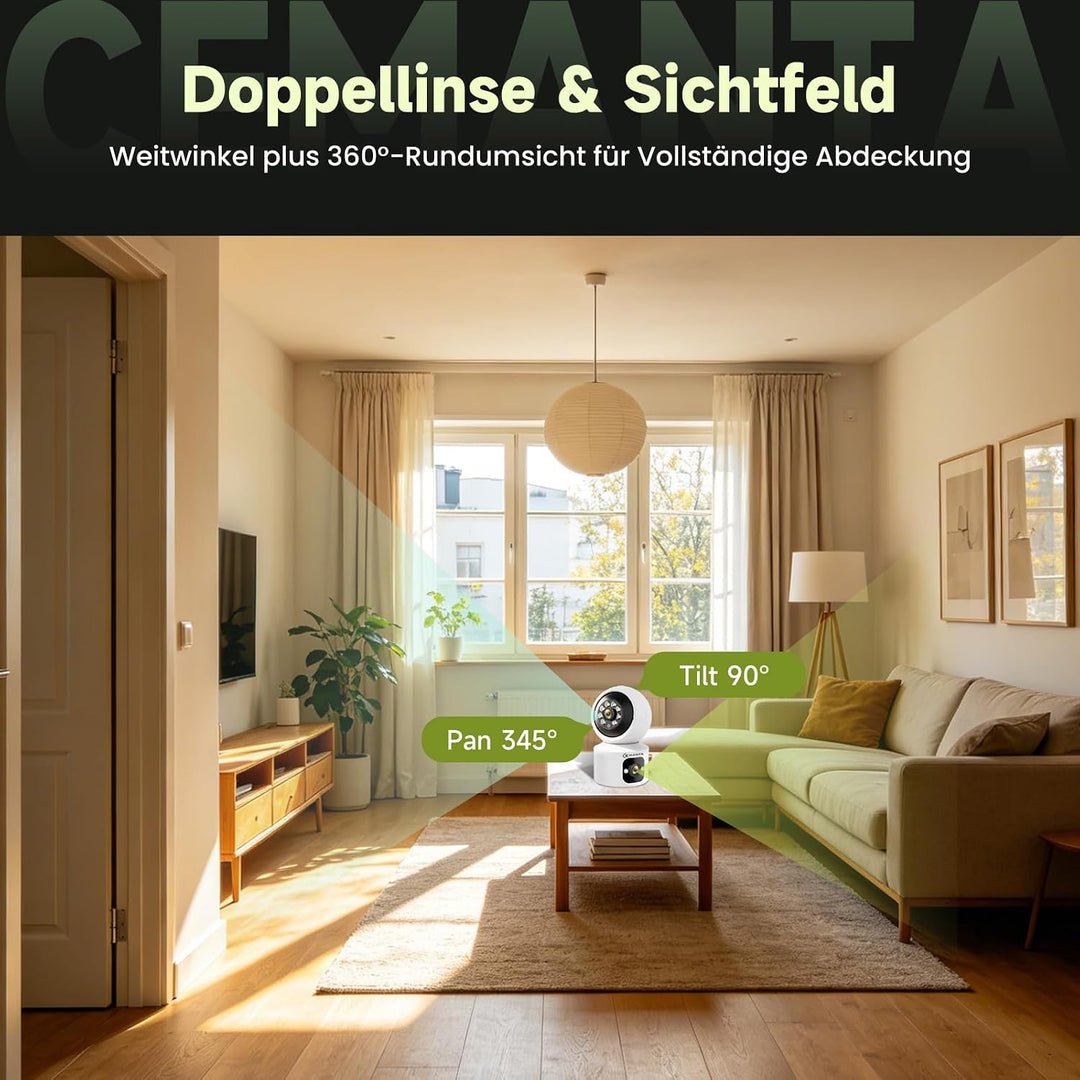 4MP Überwachungskamera für den Innenbereich, Kein Abonnement, 2,4/5GHz WLAN, 360° PTZ, Zwei-Wege-Aud