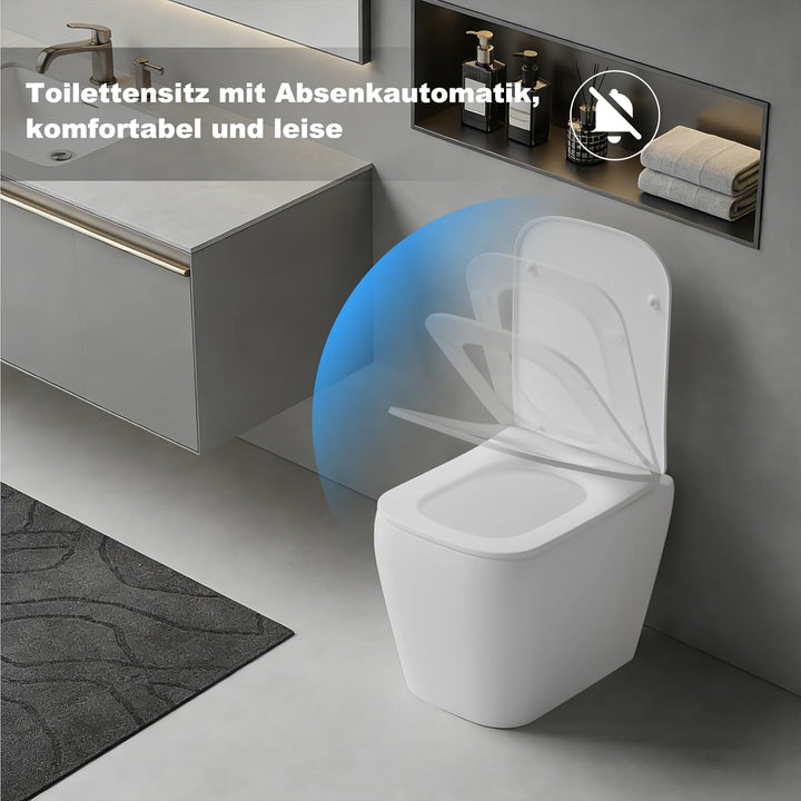 SURFOU Toilettendeckel mit Absenkautomatik, Hochwertiger UF/Duroplast WC Sitz in Eckiger-Form, mit S