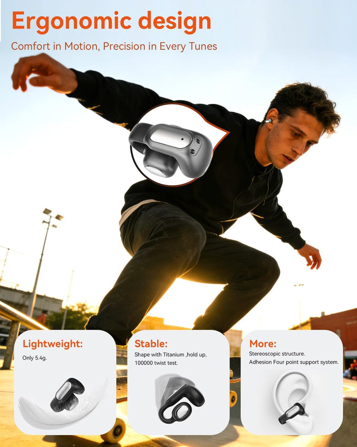 ANSTEN Open Ear Kopfhörer Bluetooth 5.4, Clip on Kopfhörer mit ENC HD-Noise Cancelling für Anrufe, I