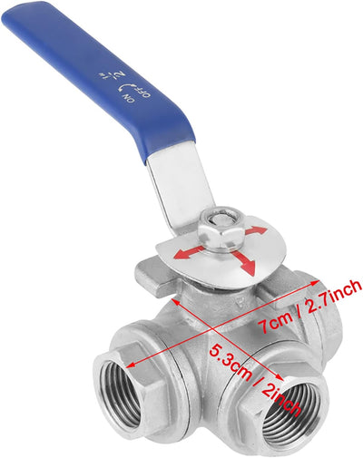 Dreiwegeventil, DN15 1/2 Interner Thread Kugelhahn Absperrventil, Edelstahl T-Typ Innengewinde Wasse