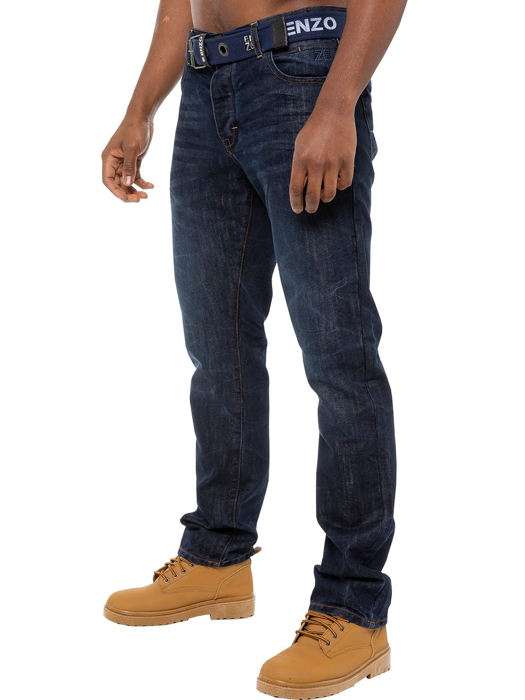 Enzo Designer-Herren-Jeans mit geradem Bein, normale Passform, Denim-freier Gürtel, King-Size-Grösse
