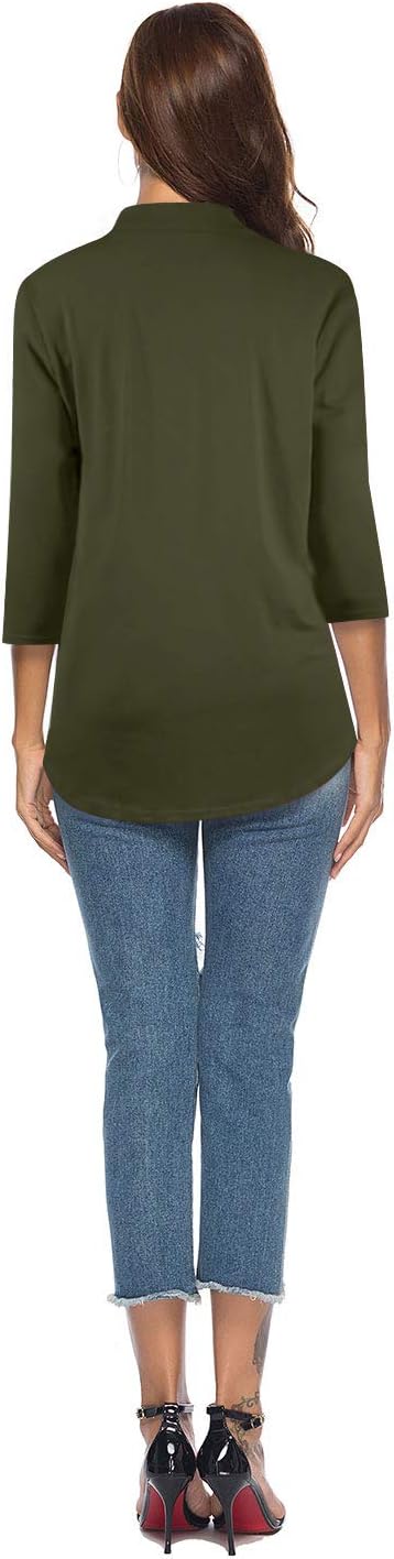 CEASIKERY Damen-Top mit 3/4-Ärmel und V-Ausschnitt, lässige Tunika, lockere Bluse, Shirt, Armee-Grün