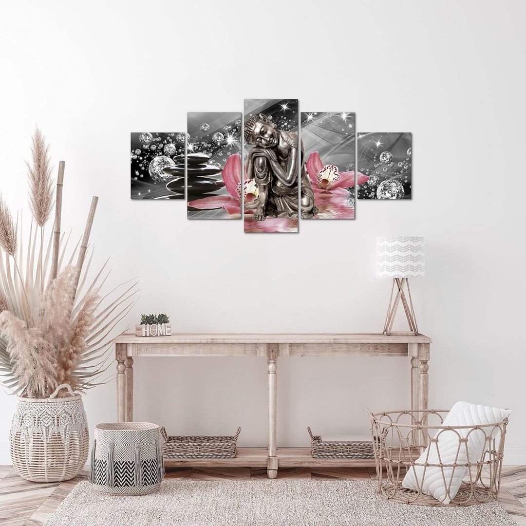 Runa Art Wandbilder Buddha Orchidee 5 Teilig Bild auf Vlies Leinwand Deko Wohnzimmer Schlafzimmer Ze