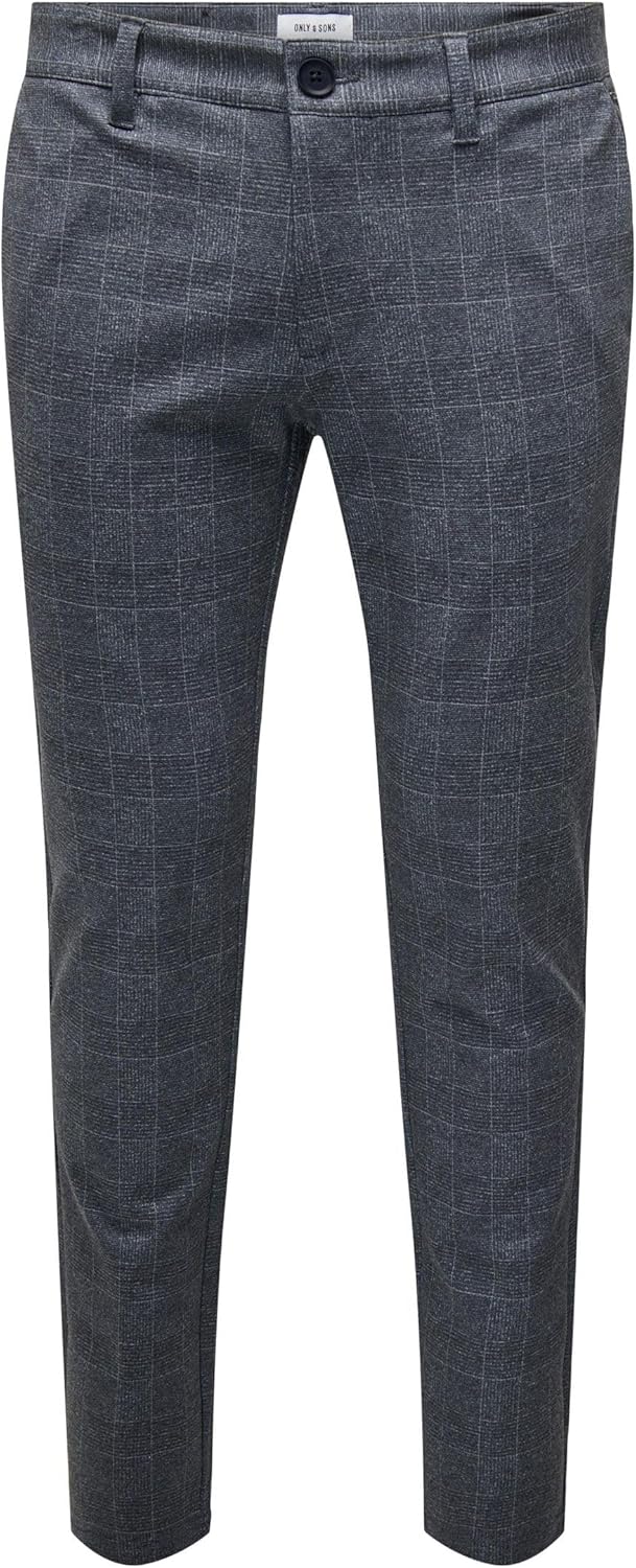ONLY & SONS Male Chino Hose ONSMAKR Check Pants HY GW 9887 NOOS 30W / 34L Dress Blues 1, 30W / 34L D