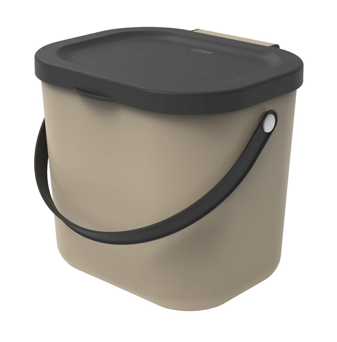 Rotho Albula Biomülleimer 6l mit Deckel und Henkel für die Küche, Kunststoff (PP) BPA-frei, cappucci