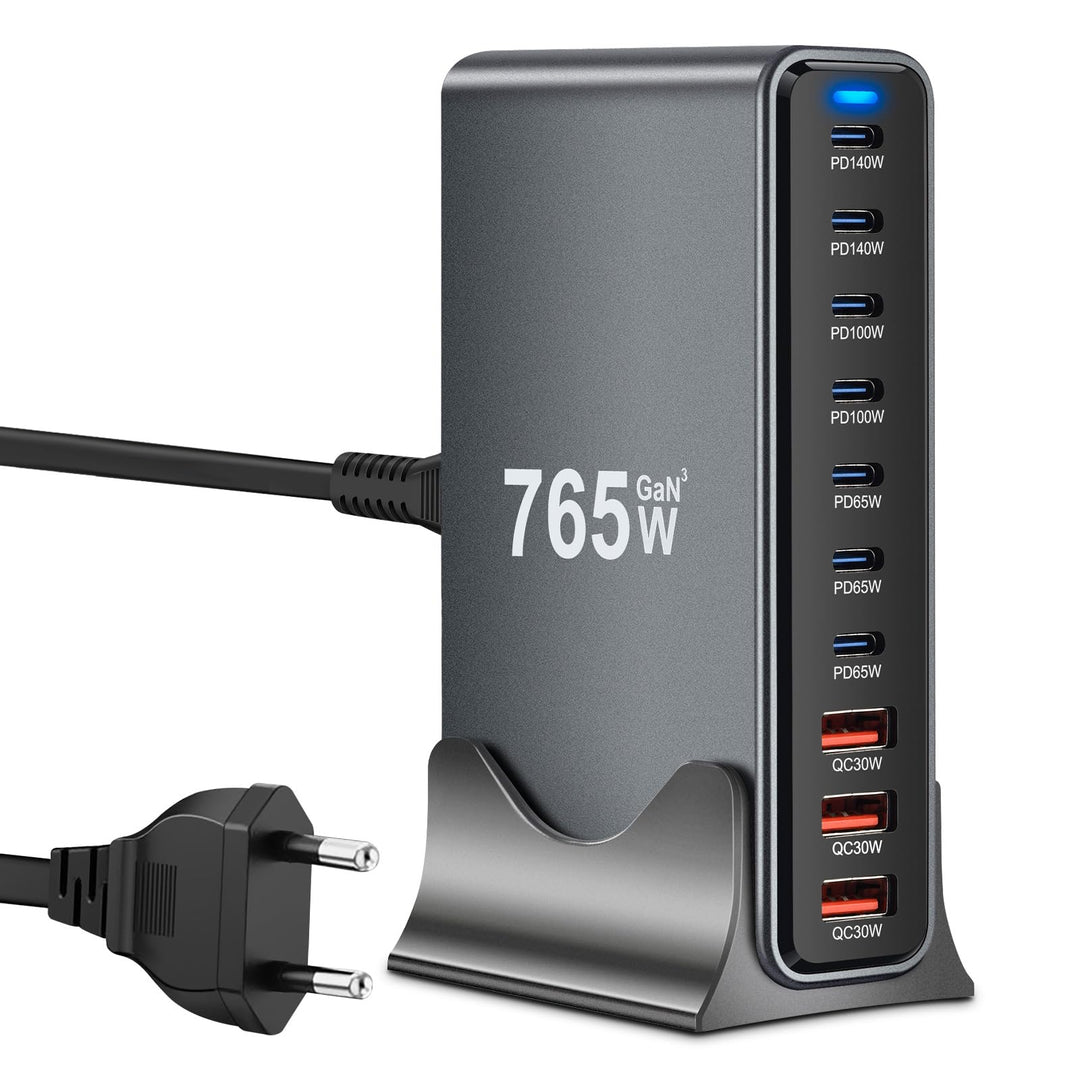 765W USB C Ladegerät Mehrfach,PD 140 W Schnellladegerät 10 Ports Ladestation GaN-III Charger with 7