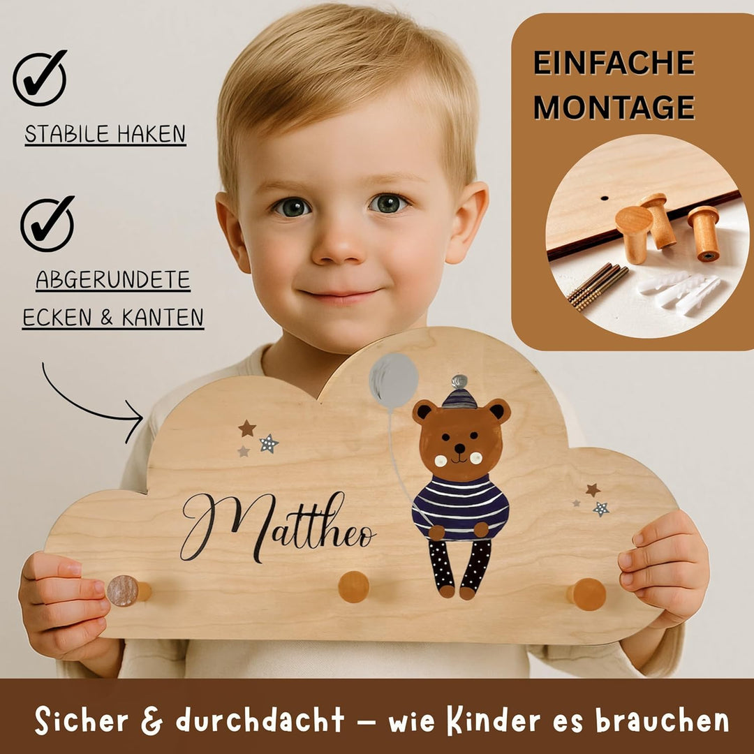 EmiliaLotte Kindergarderobe Personalisiert mit Wunschname I Garderobe Kinder aus Holz - Verschiedene