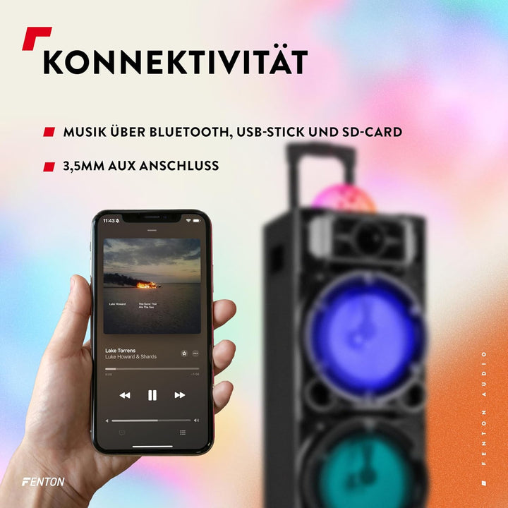 Fenton LIVE290 Karaoke Box, Musikbox Bluetooth – Karaoke Anlage mit 2 Mikrofonen – 300 Watt Bluetoot
