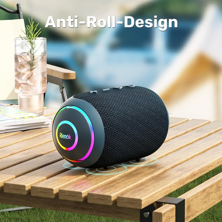 RIENOK Bluetooth Lautsprecher Musikbox mit LED-Licht Bluetooth 5.3 Klein Tragbar Stereo Kabellos Box