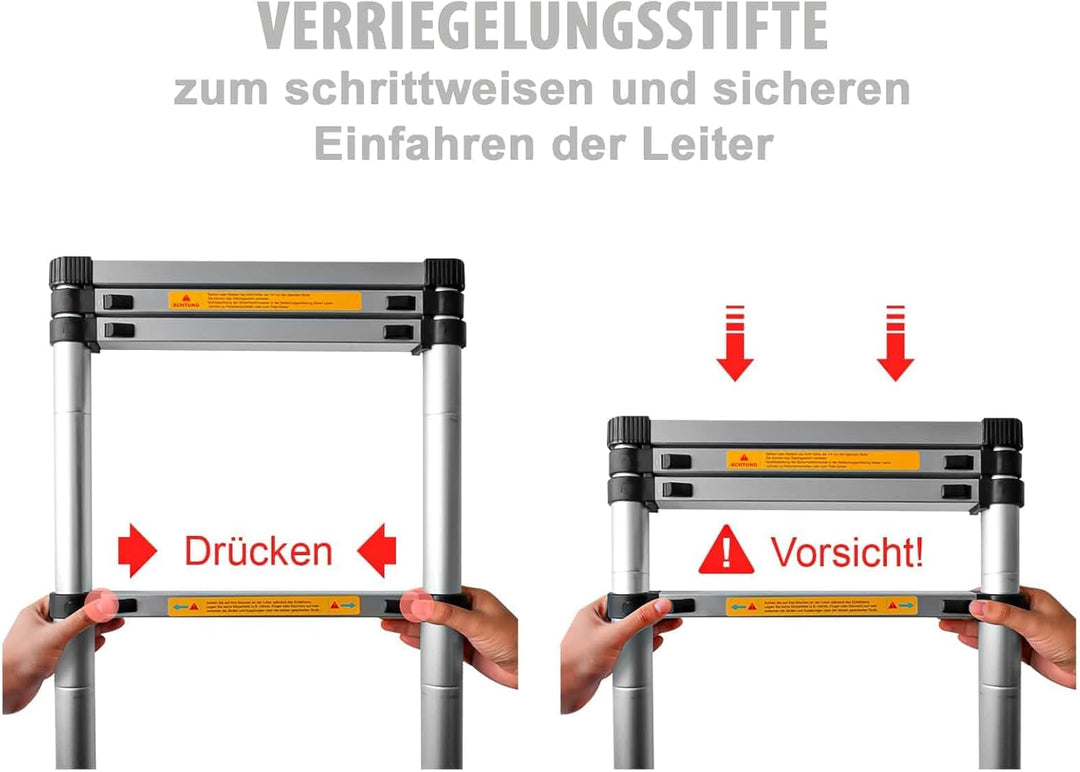 Eaxus® Teleskopleiter 2,0m - Aluminium Mehrzweckleiter Ausziehbar mit 7 Stufen, Silber 2,0 Meter, 2,