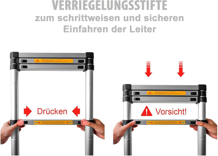 Eaxus® Teleskopleiter 2,0m - Aluminium Mehrzweckleiter Ausziehbar mit 7 Stufen, Silber 2,0 Meter, 2,