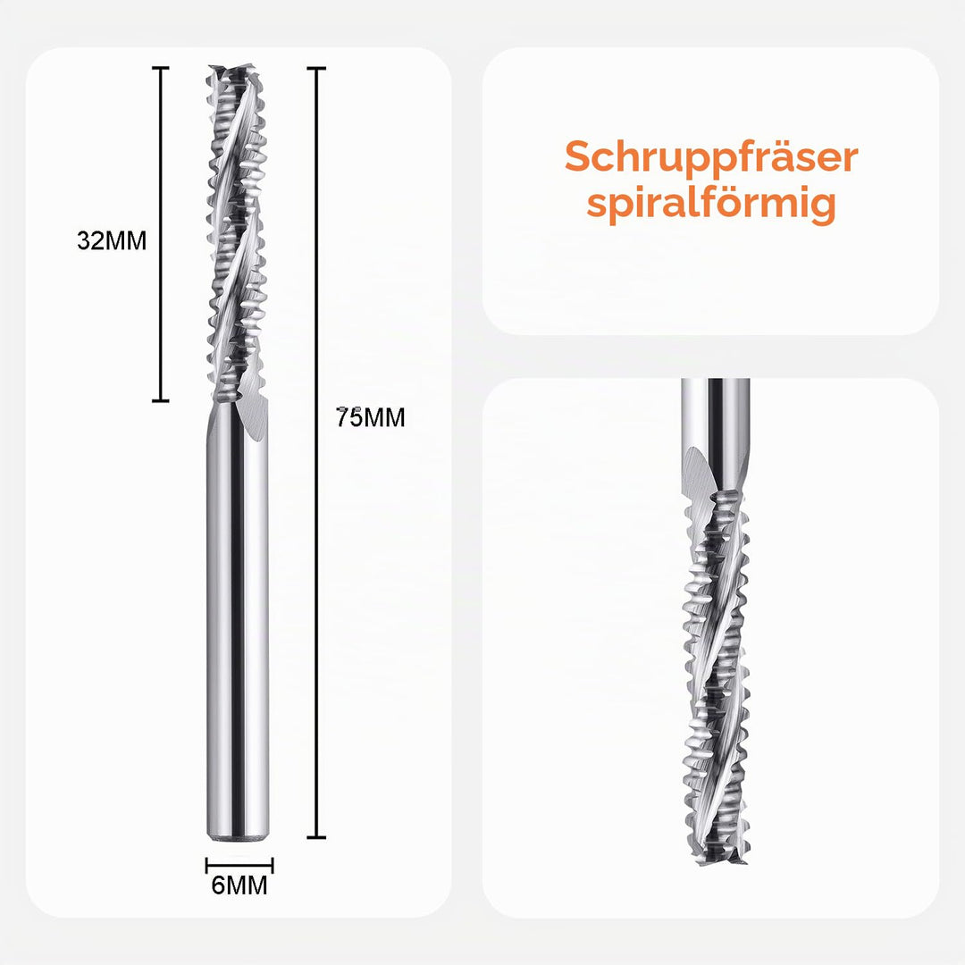 SpeTool Schruppfräser 6 mm Schaftdurchmesser Vollhartmetall Fräser 3 Flöten CNC-Maschinenfräser