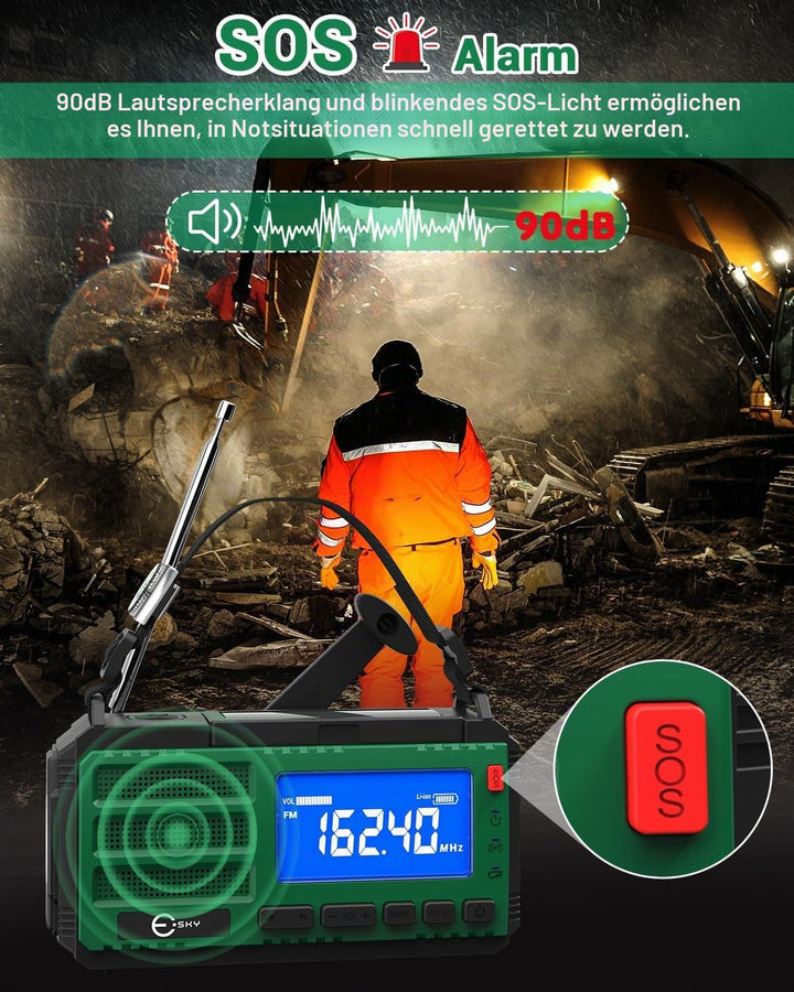 Esky Kurbelradio, AM/FM/NOAA 7 in 1 Notfallradio mit 10000mAh Akku Wiederaufladbare 3 Lademodi Tragb