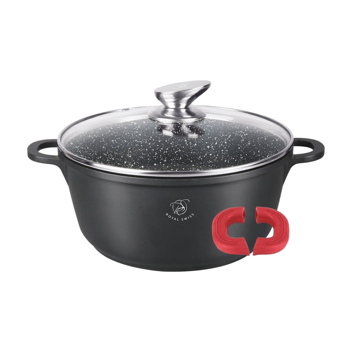 Royal Swiss Kochtopf, Schwarz, 2 l, Marmorbeschichtung, Glasdeckel, geeignet für Induktion & Ofen, A