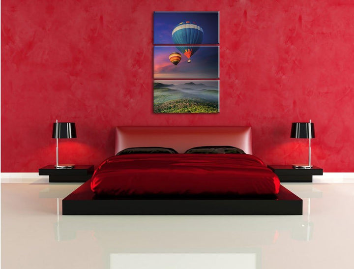 Pixxprint Heissluftballons in den Alpen als Leinwandbild/Grösse: 3 Teilig (120x80) cm/Wandbild/Kunst