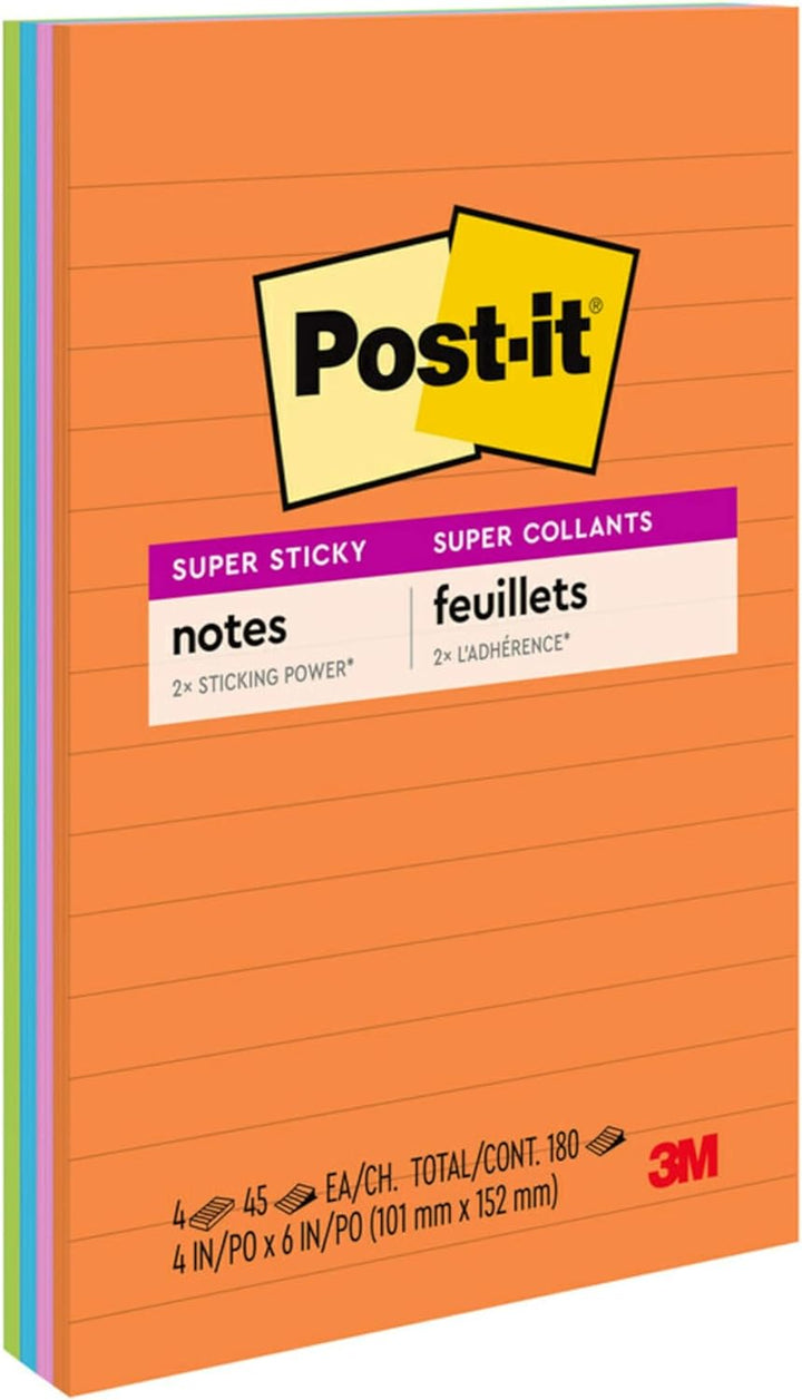 Post-it Super Haftnotizen, 10,2 x 15,2 cm, 4 Blöcke, 2 x die Haftkraft, Energy Boost Collection, hel