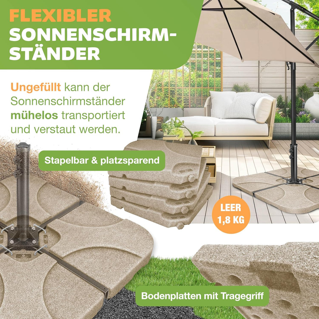 KESSER® Sonnenschirmständer 4-teilig Schirmgewicht Schirmständer für Ampelschirm Bodenkreuz 60 Liter