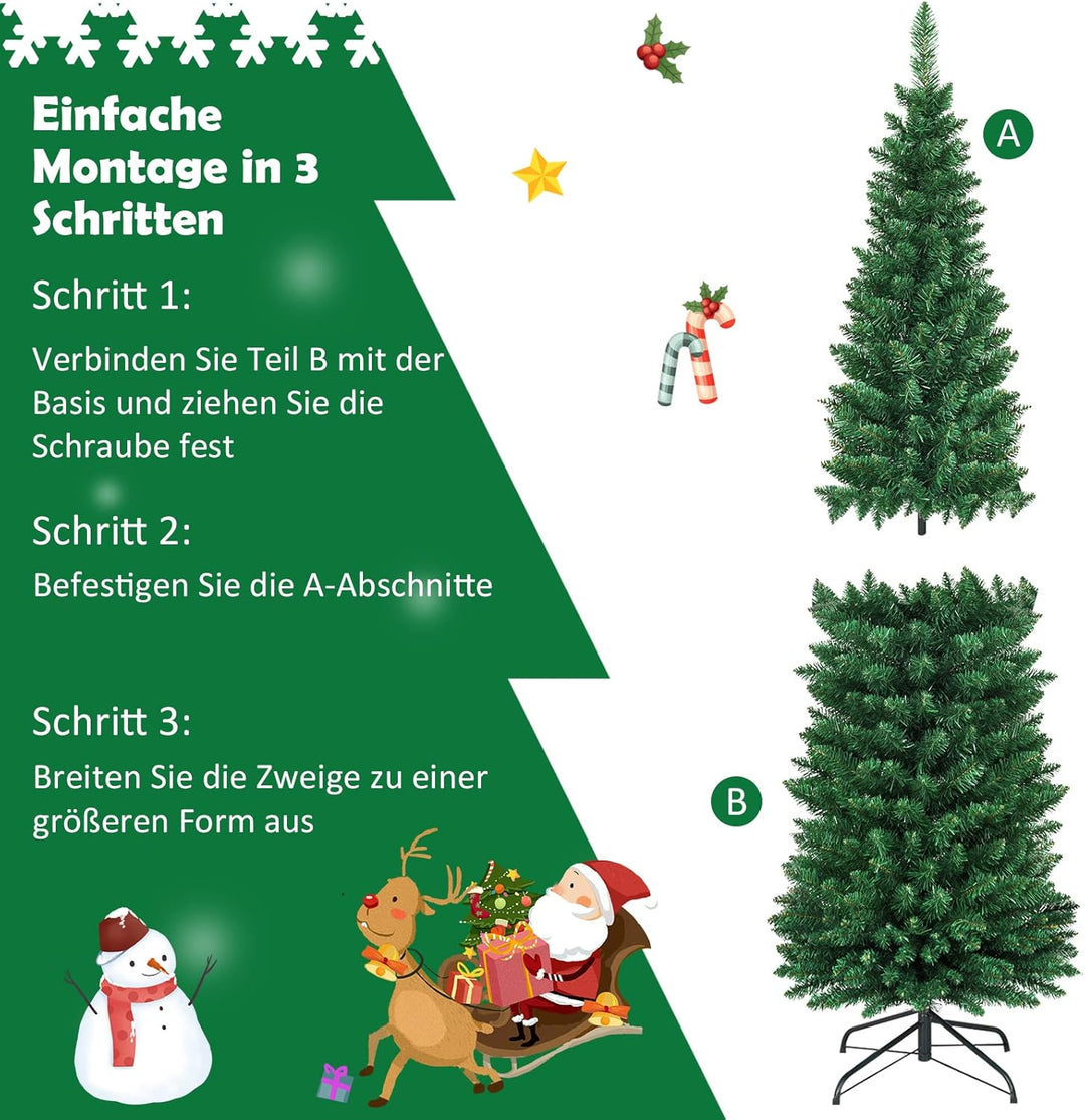 COSTWAY 150/180/210/240cm Bleistift Weihnachtsbaum, künstlicher Tannenbaum mit Metallständer, Christ