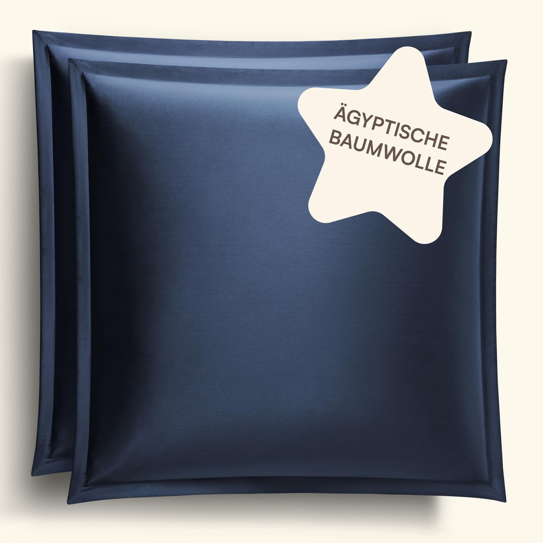 Amqua Mako Satin Kissenbezug (1x) aus ägyptischer Baumwolle 65x65 cm, dunkelblau/Navy (1x) 65x65cm D