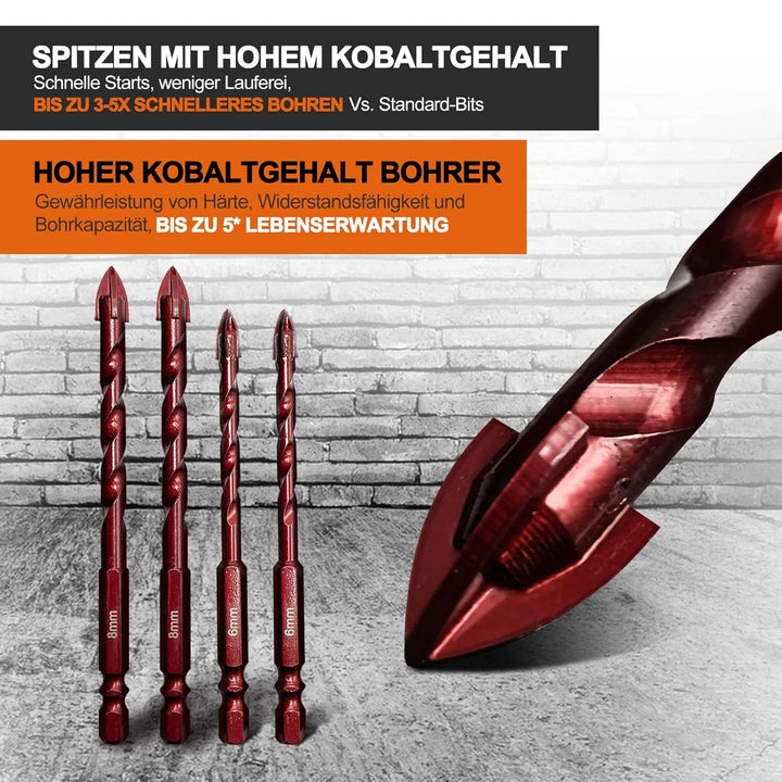 GVHAKG Fliesenbohrer Set 10 tlg, Glasbohrer Set mit Kobalt, Glasbohrer Keramikbohrer Mit Für Metall