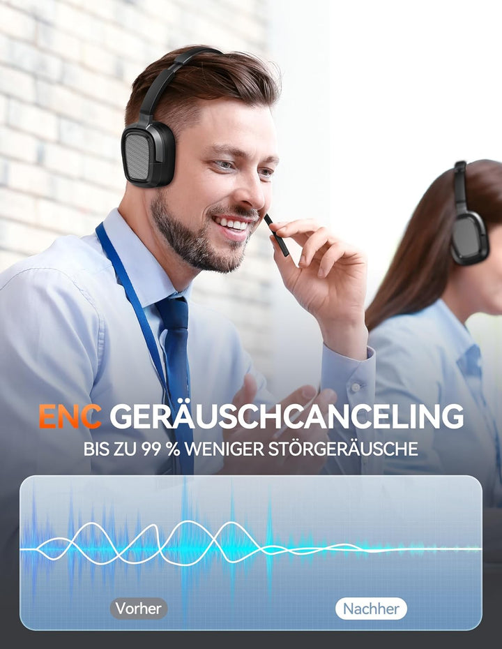 TECKNET V6.0 Bluetooth Headset mit Mikrofon Kabellos, ENC Noise Cancelling, Wireless Headset PC, USB