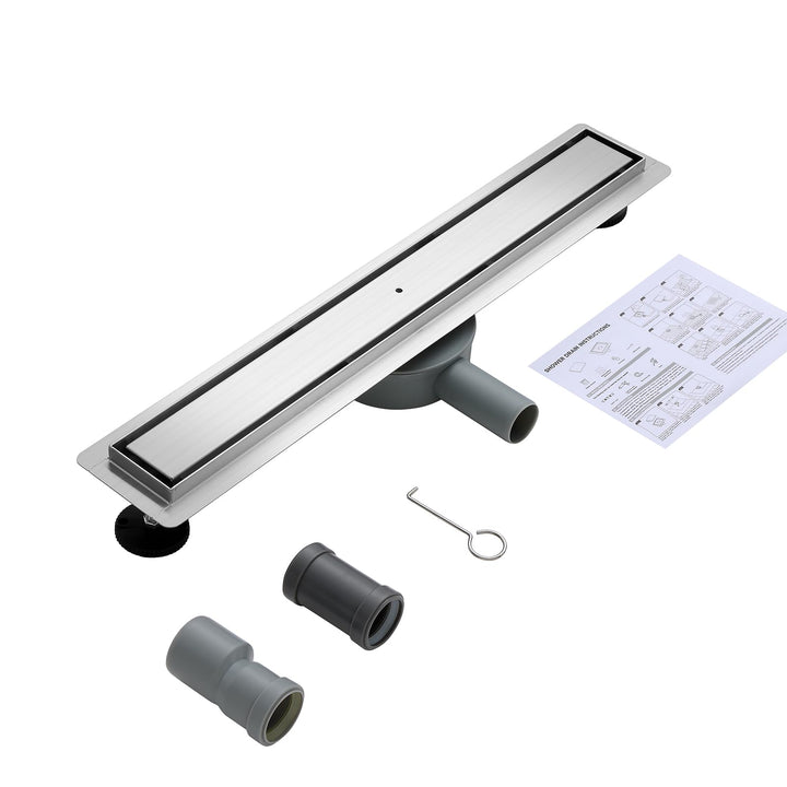 Duschrinne Befliesbar 60cm Gebürstet, 360° Siphon mit Geruchsstop und Haarsieb, 304 Edelstahl Ablauf