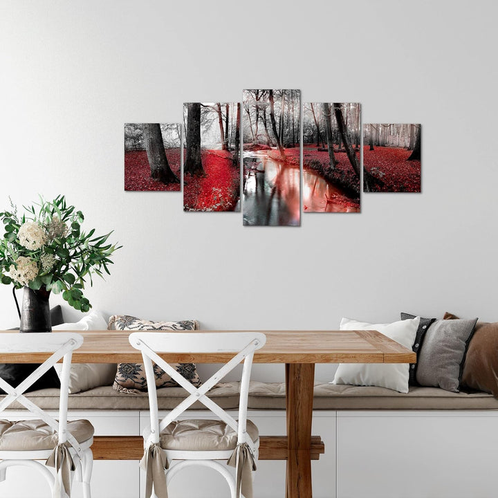 Runa Art Wandbilder Wald Landschaft 5 Teilig Bild auf Vlies Leinwand Deko Schlafzimmer Wohnzimmer Fl