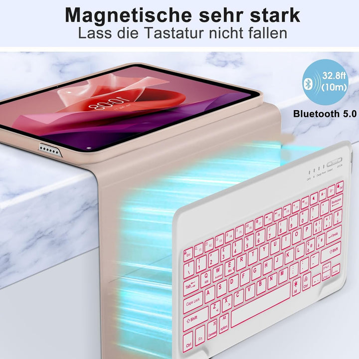 Für Lenovo Tab P12 Hülle mit Tastatur für 12,7 Zoll Tablet TB370FU (2023) - Mit 7-Farben Beleuchtung