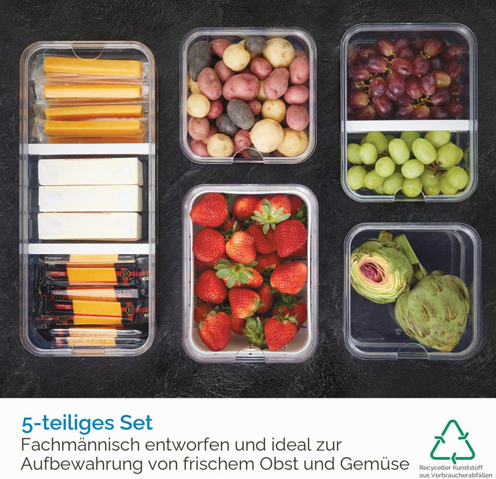 iDesign Kühlschrank-Organizer-Set aus Kunststoff, 5 Stück, transparent/mattweiss, 5 Stück Set of 5 T
