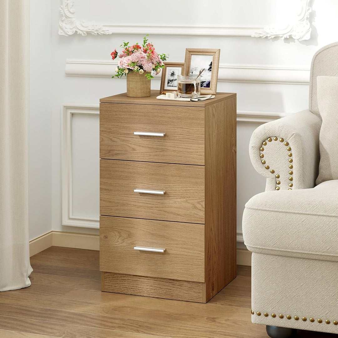 COSTWAY Nachttisch mit 3 Schubladen, Nachtschrank für Boxspringbett, Nachtkommode, Nachtkonsole, Bei