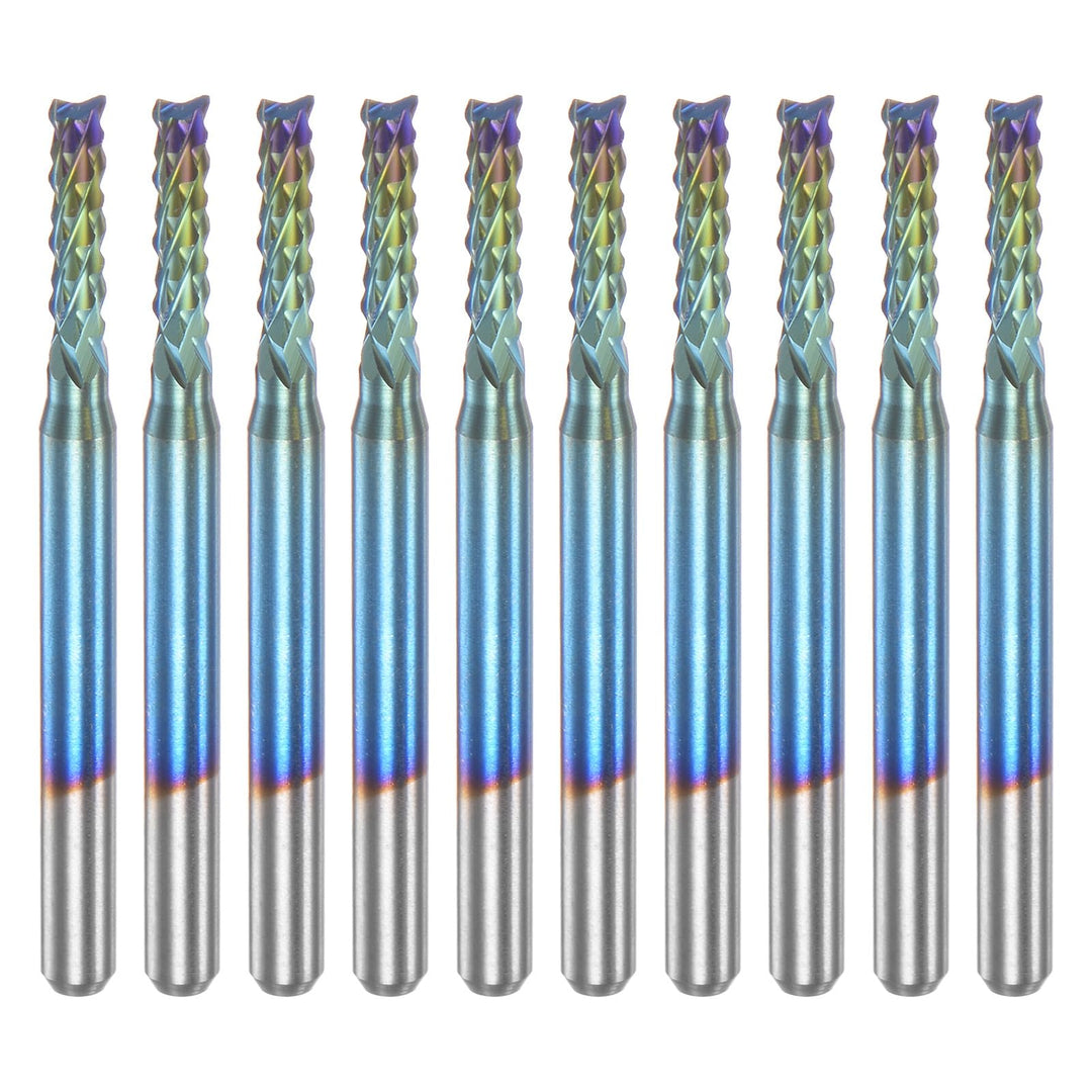 QUARKZMAN 10Stk Ende Fräsen CNC Fräser Bits 1/8" Schaft 2.4mm Blau Beschichtet Wolfram Karbid Fräsma