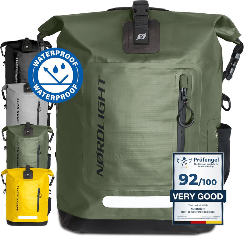 Nordlight Wasserdichter Rucksack Roll Top 25L - Hybrid 25" | Dry Bag Rucksack mit 15 Zoll Laptopfach