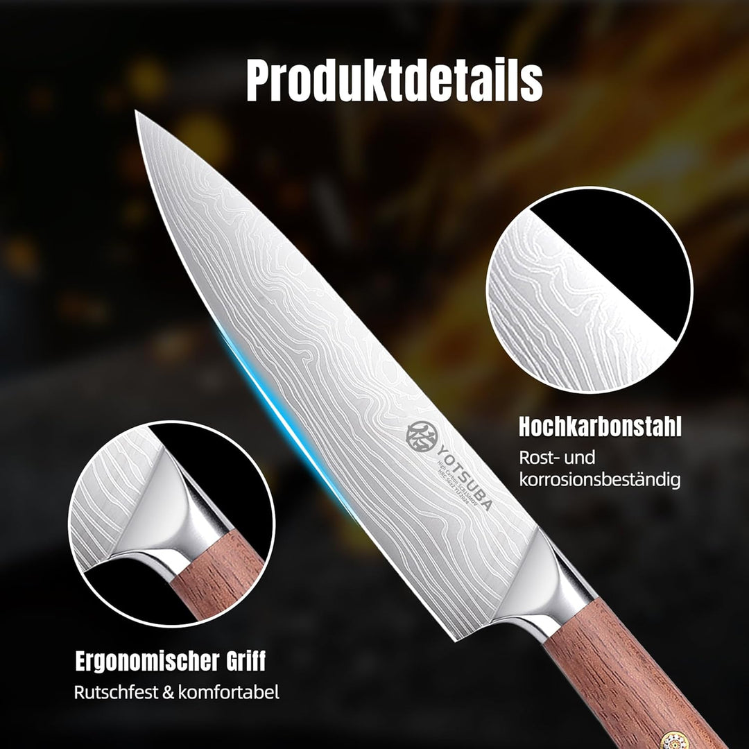 YOTSUBA Profi Küchenmesser, 20cm Klingenlänge, Scharfes Küchenmesser Kochmesser Fleischmesser mit Er