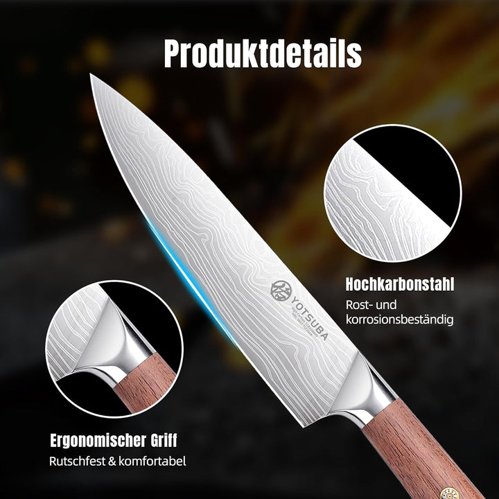 YOTSUBA Profi Küchenmesser, 20cm Klingenlänge, Scharfes Küchenmesser Kochmesser Fleischmesser mit Er