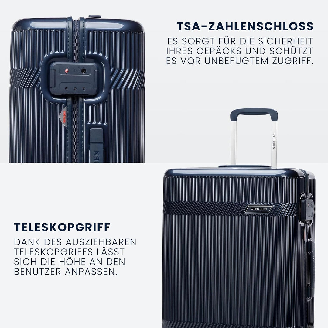WITTCHEN Mittelgrosser Koffer Hartschalenkoffer Polycarbonat 4 Rollen Gloss Line | Dunkelblau Hochgl