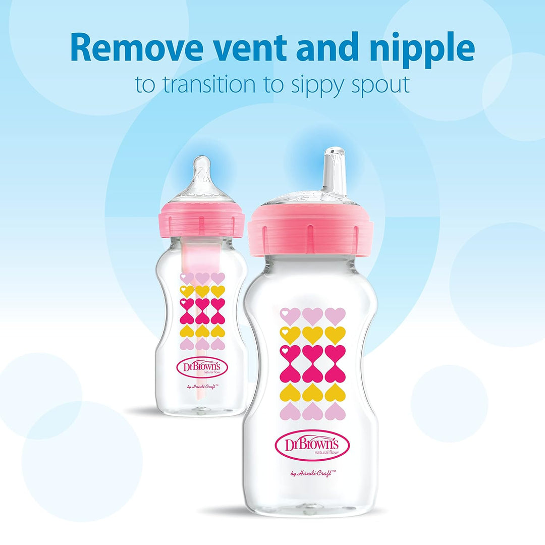 Dr. Brown's Natural Flow Options+ Schnabelflaschen-Starter-Set, Weithals, 270 ml, rosa Herzen
