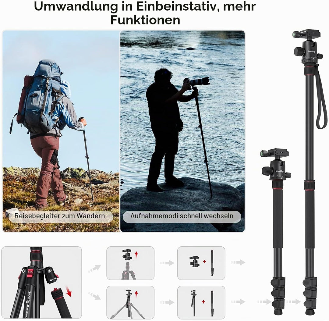 78"/200cm Kamerastativ, SMALLRIG Tripod Einbeinstativ mit 36mm 360 Panorama Kugelkopf, Professionell