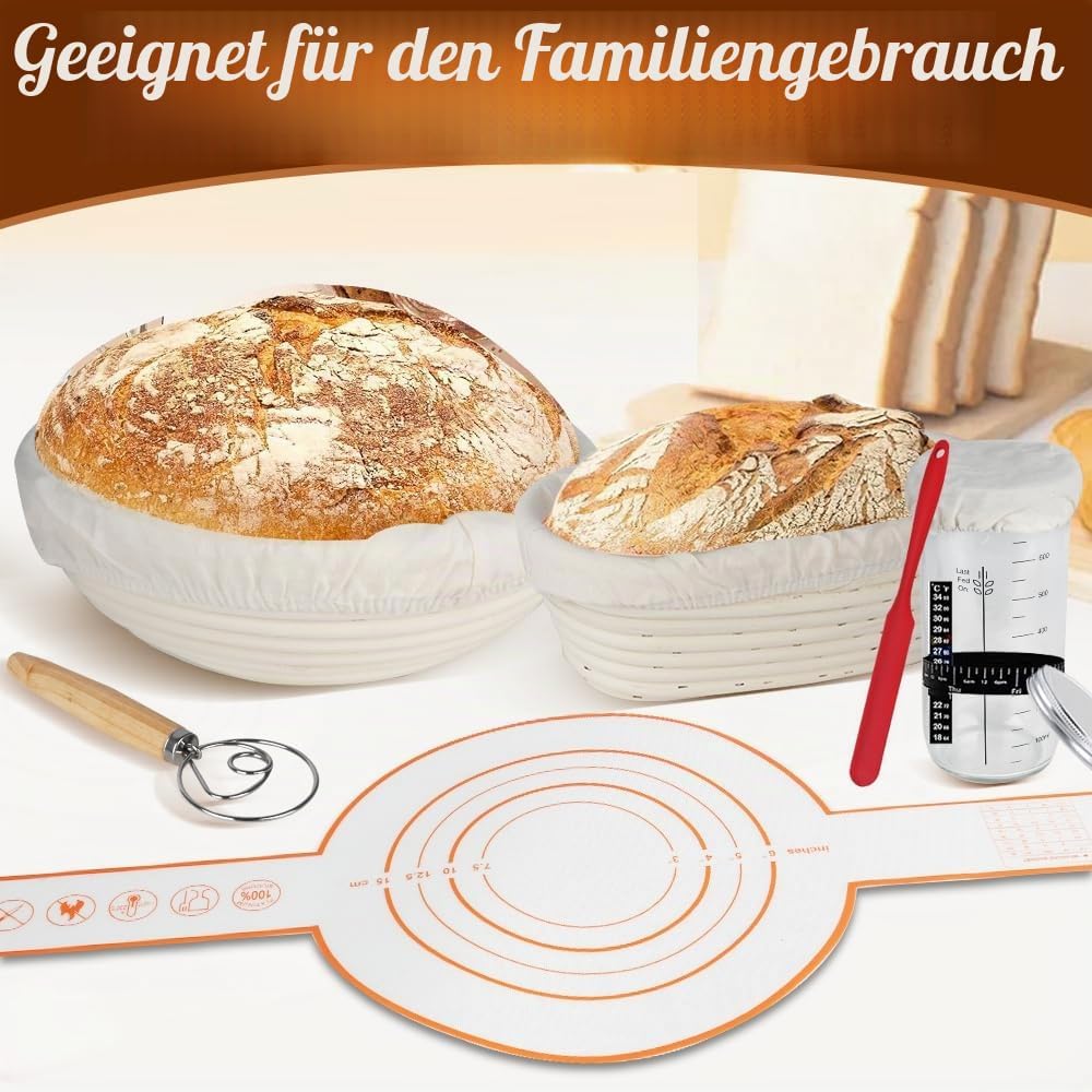 Sauerteig Starter Set, 18-teilig Rund &amp; Oval GärkörbchenSet, Brotbacken Startver Set, Brot Backen Zu