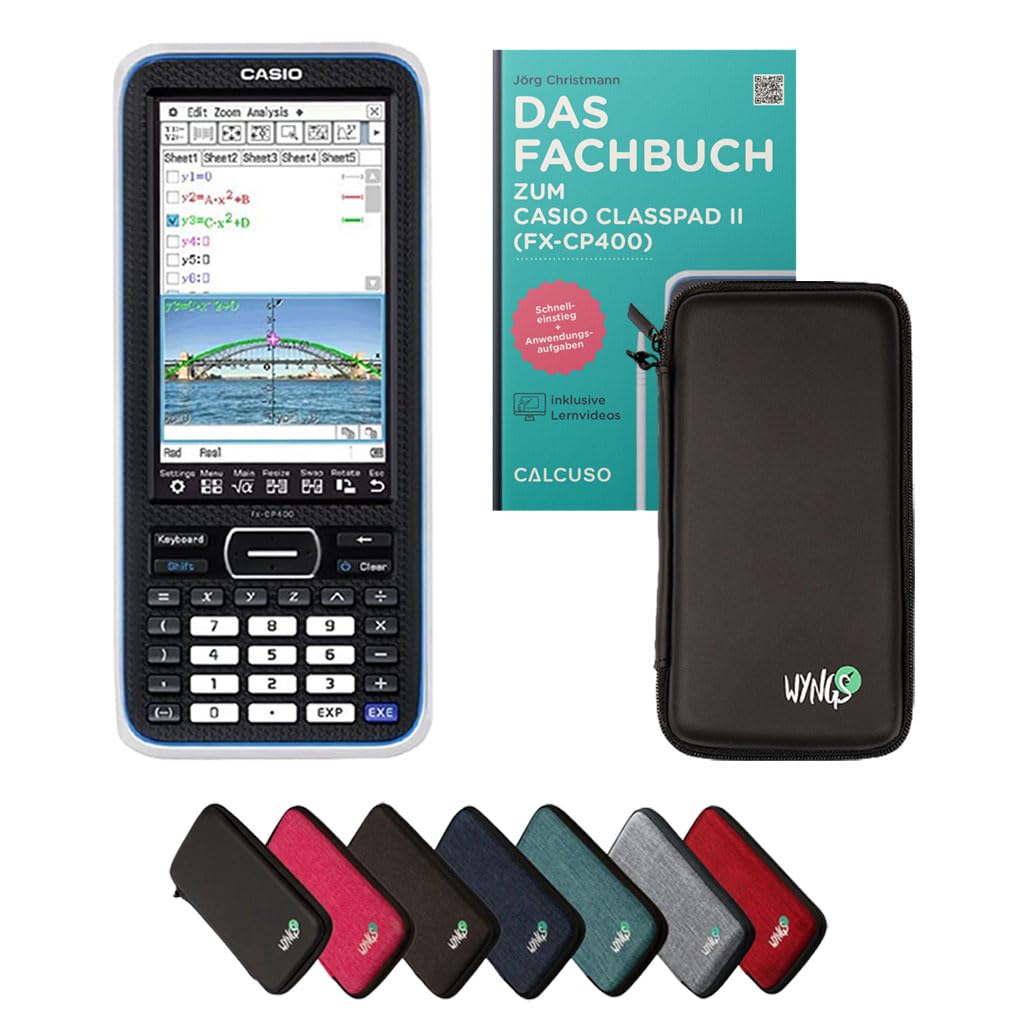 CALCUSO Standardpaket: Casio Classpad II (FX-CP400)+ WYNGS Schutztasche schwarz + CALCUSO Fachbuch +