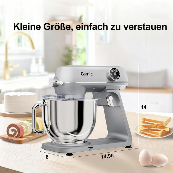 Camic Küchenmaschine 1800W, 8L Knetmaschine aus Vollmetall mit 10 Stufen, digitaler Touchscreen, Tim