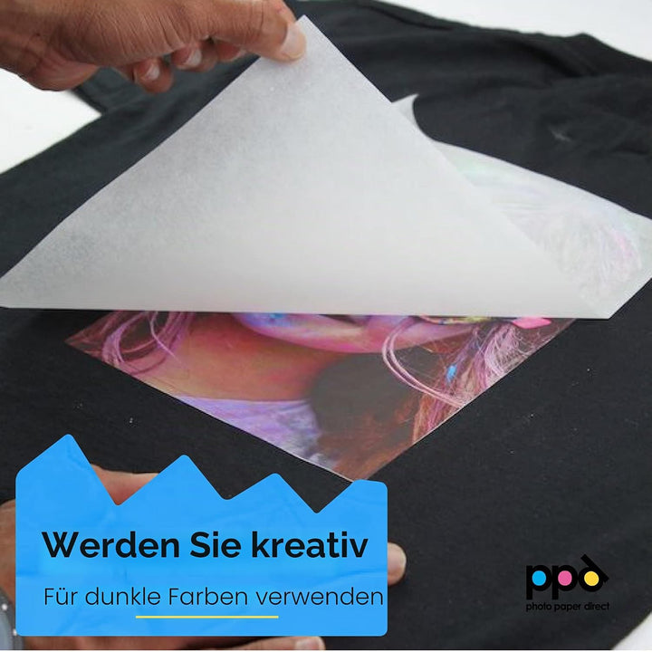 PPD 50xA4 Inkjet Premium Transferpapier für dunkles Textil, Bügeleisen und Transferpresse PPD-4-50