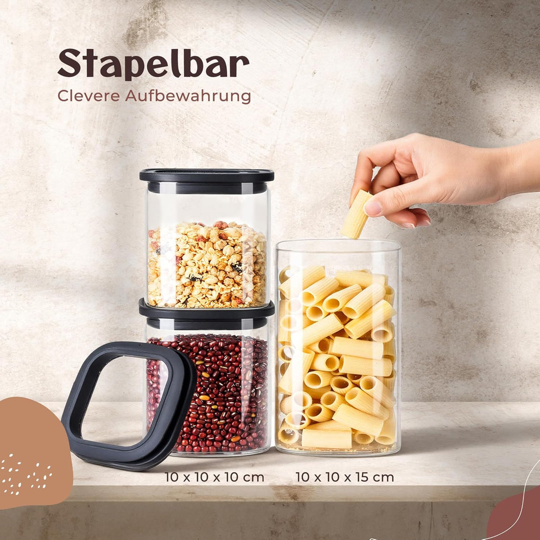 Vorratsgläser mit Deckel (3 x 600 ml, 3 x 1050 ml) – Vorratsdosen Glas mit Deckel, luftdicht & motte