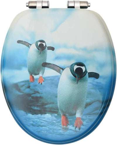 Toilettendeckel Toilettensitz mit Soft-Close-Deckel MDF Pinguin-Design Wc Sitz mit Absenkautomatik T