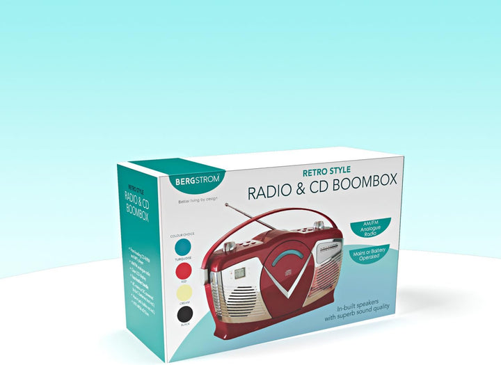 3 PAGEN® Retro Stereo-Anlage Boombox – tragbarer CD-Player mit Radiofunktion – Netz- und Batteriebet