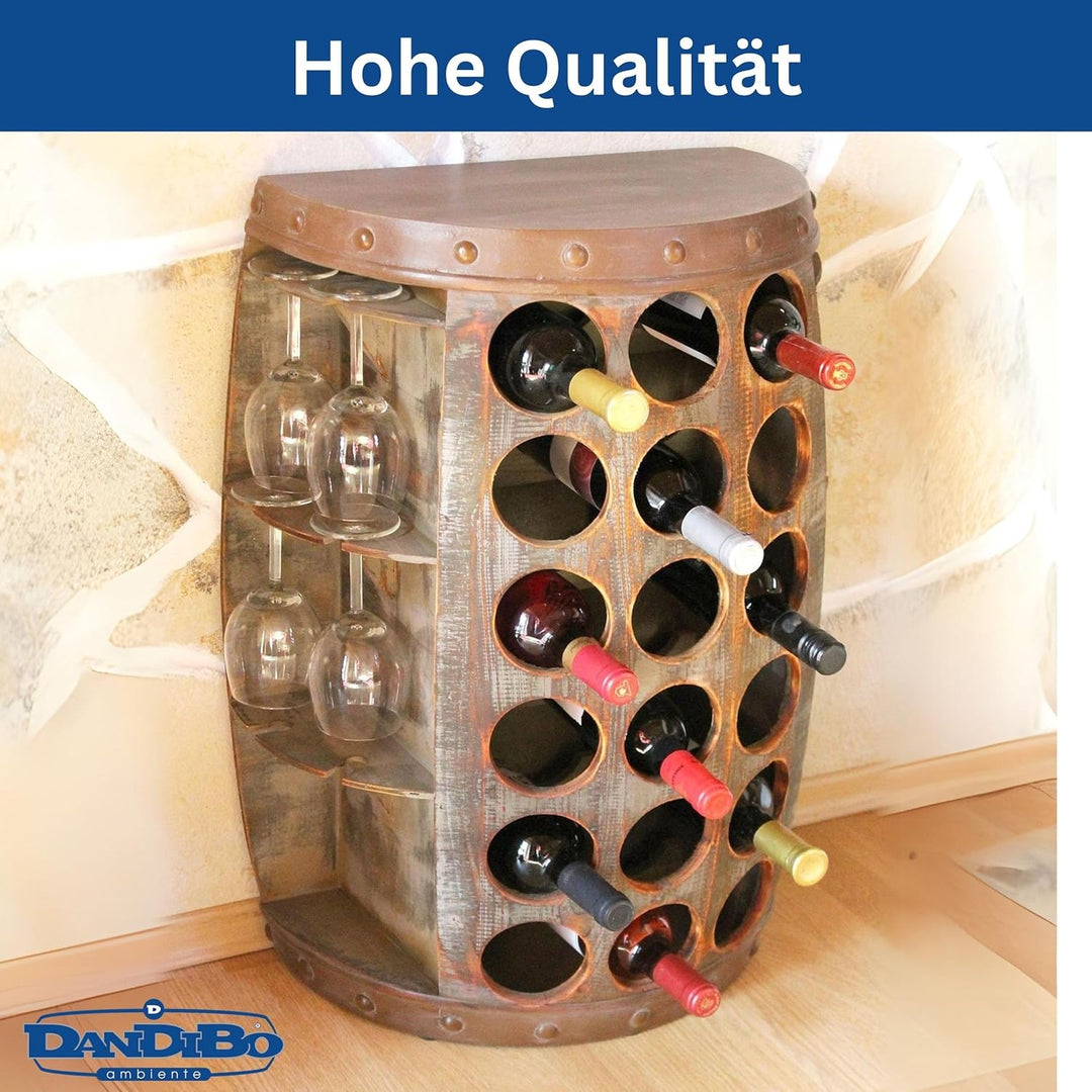 DanDiBo Weinregal Holz Stehend Rustikal Weinfass Flaschenregal 1486 Beistelltisch Schrank Fass Weinb