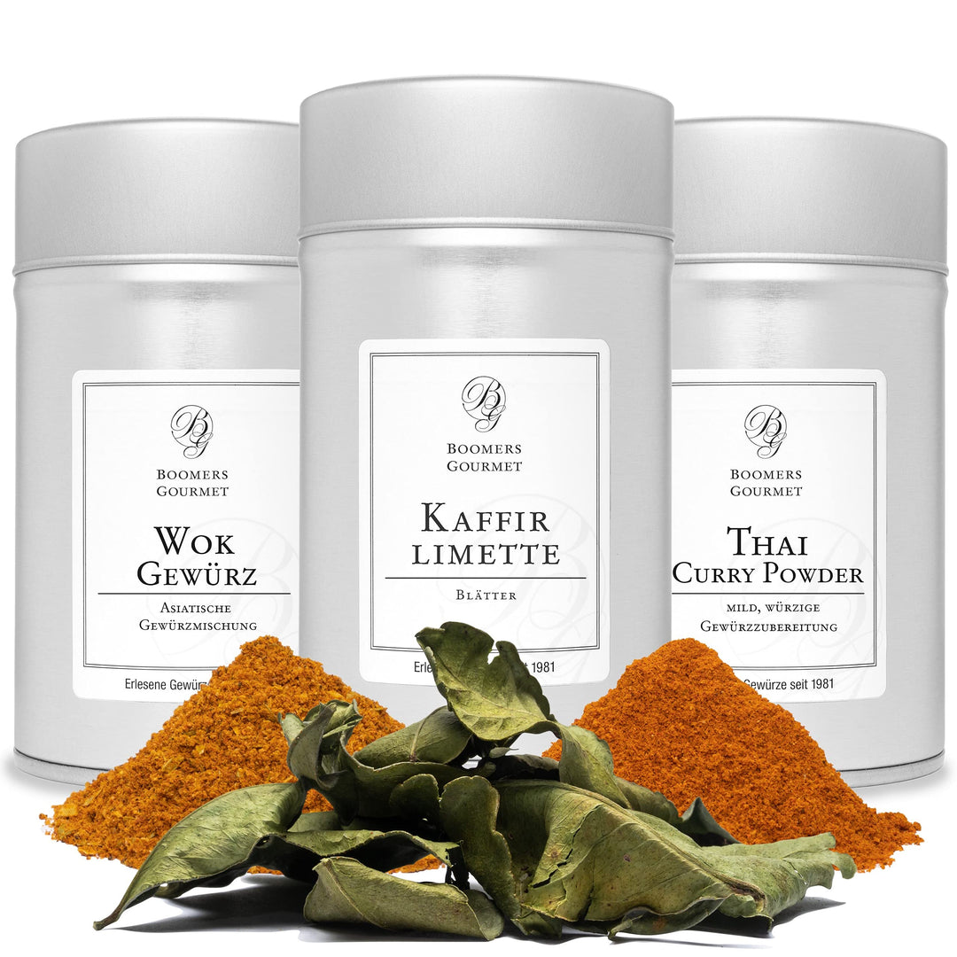 Boomers Gourmet - Asiatische Gewürze Set, Thai Curry I Kaffirlimettenblätter I Wok Gewürz - 206 g As