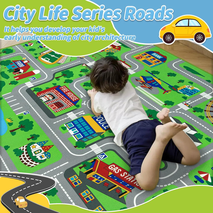 Capslpad Kinderteppich 150x200cm rutschfest Stadtplan Spielteppich Pädagogischer Spielteppich Maschi