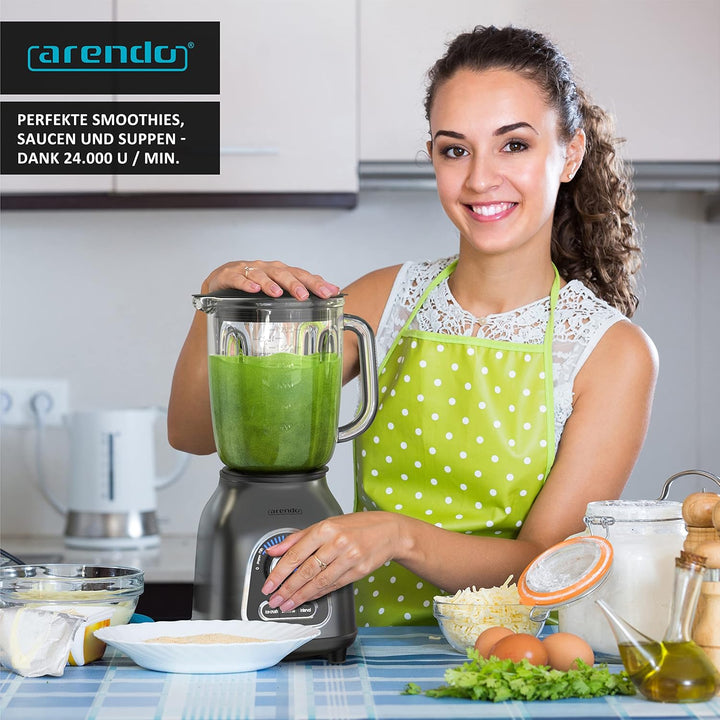 Arendo - Standmixer Edelstahl - Hochleistungsmixer - 1400 Watt - 24.000 U min - Mixer inkl. 1,75 l G