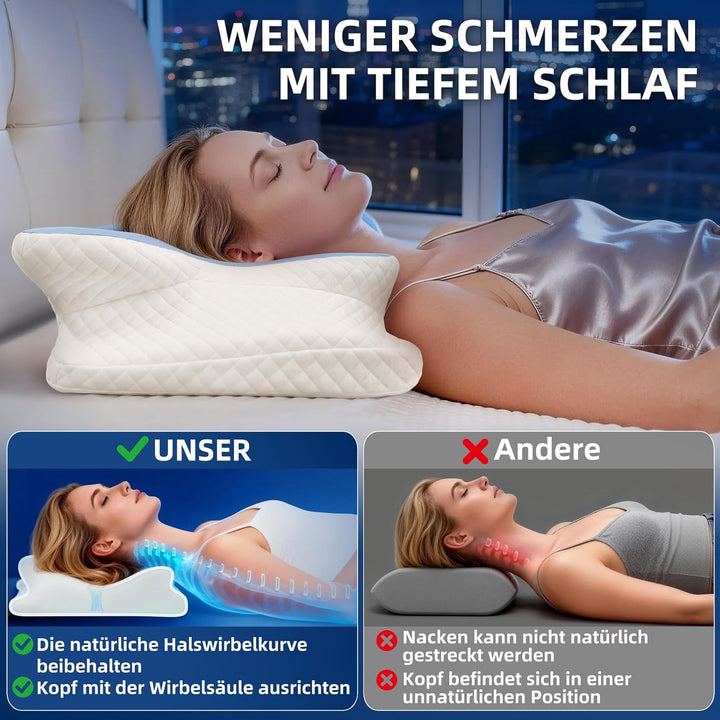 Nackenkissen Kopfkissen Mit Memory Foam - Orthopädische Schmetterlingsform Für Seitenschläfer, Abneh